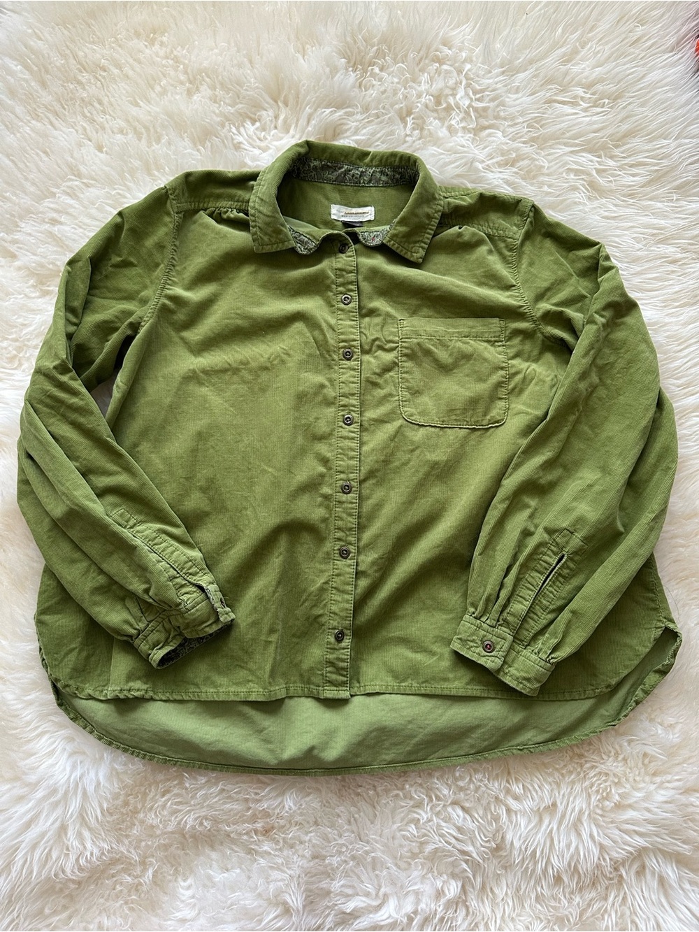 Anthropologie Pilcro Sigourney Corduroy Button Down Shirt Green Cotton - Picture 2 of 12